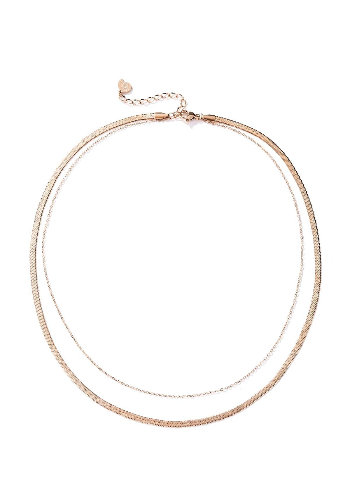 Collier Multi Rangs Chaîne Serpent et Câble en Or Rose